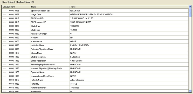 informational dialogue for dataset DICOM info